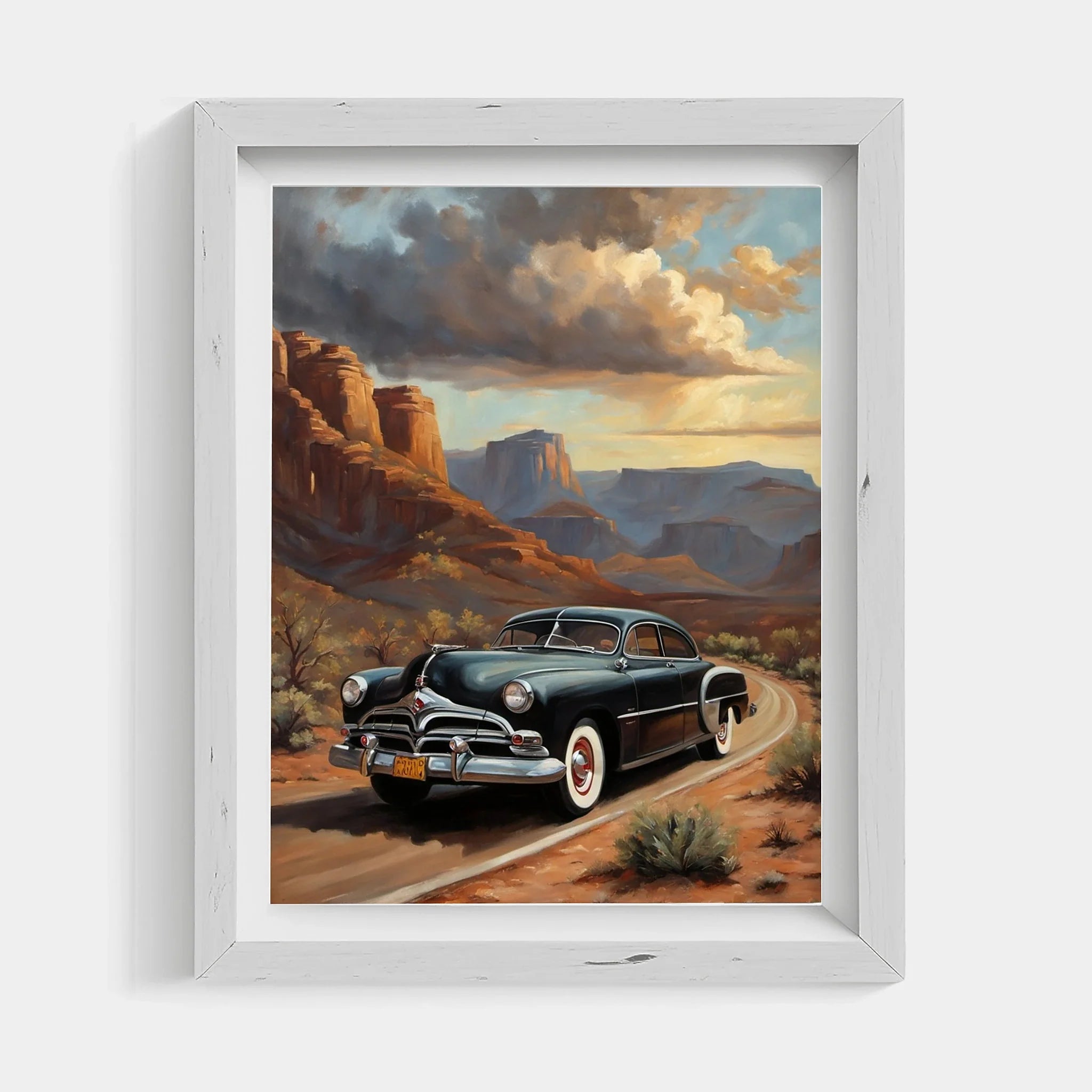 1951 Step-Down Racing Legend Red Rock Desert Wall Art | Vintage Racing Landscape