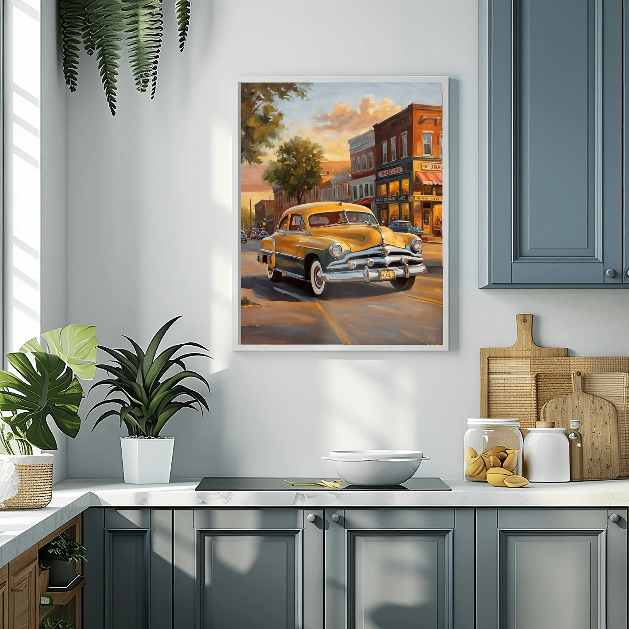 1951 Step-Down Racing Legend Golden Hour Town Wall Art | Vintage Urban Racing Print