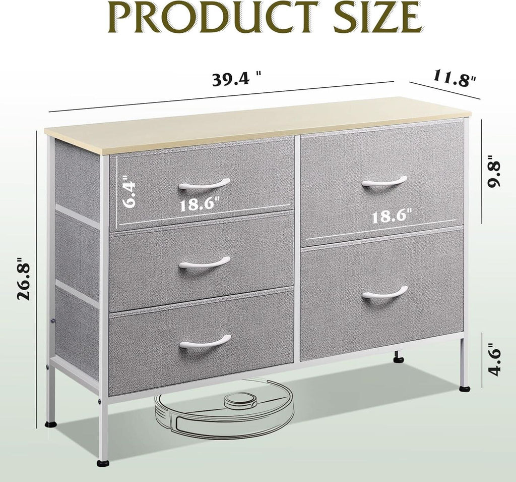 Light Grey Fabric Dresser With 5 Drawers And Drawer Organizers