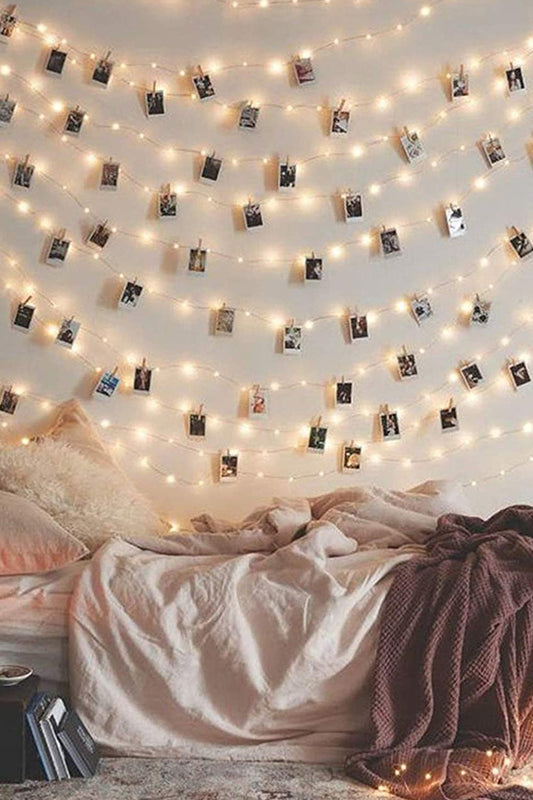 15 LED Mini Photo Clip Battery Operated Silver Copper Fairy Lights - Warm White