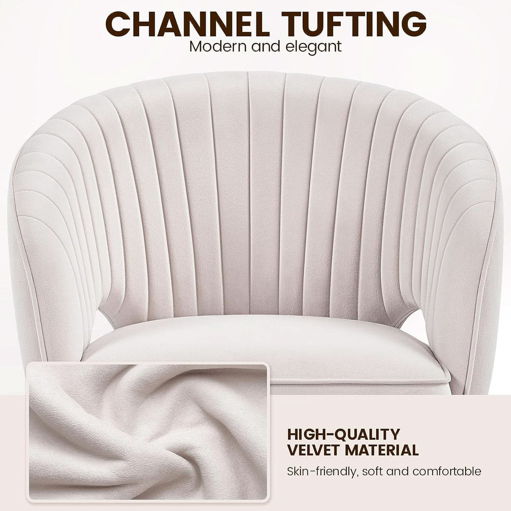 Cream Velvet Swivel Desk Chair With Wheels Tufted Back