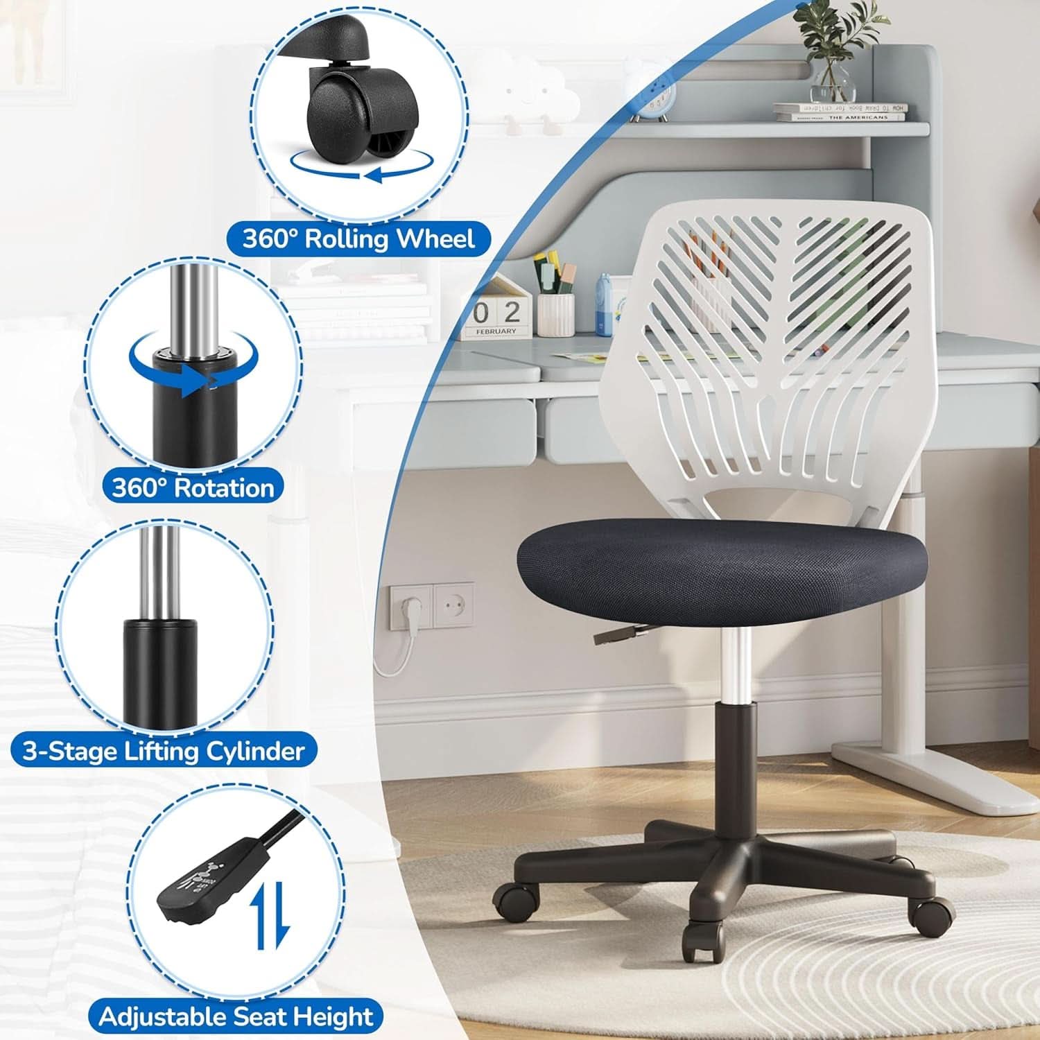 Dark Gray Ergonomic Adjustable Desk Chair Lumbar Support