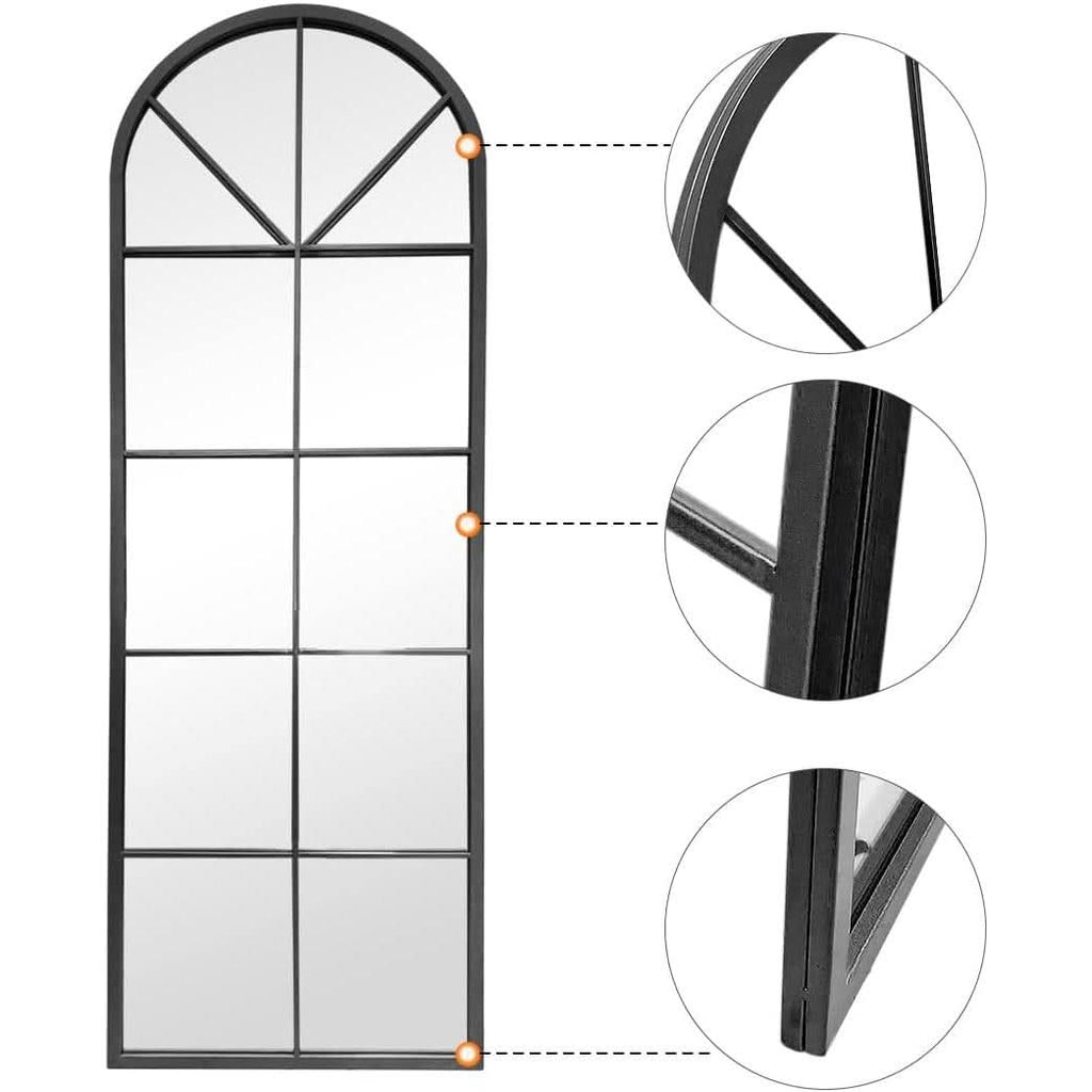 65 By 22 Inch Arched Window Pane Floor Wall Mount Mirror