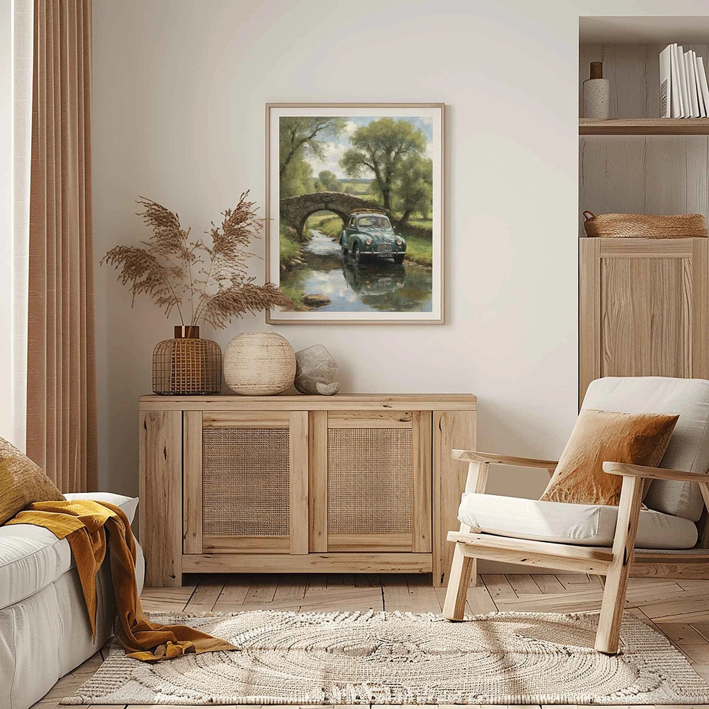 1952 French Economy Pioneer Stone Bridge Wall Art | Rustic European Landscape
