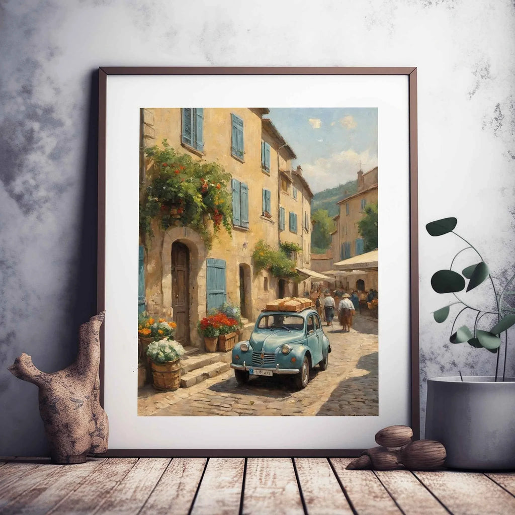 1952 French Economy Pioneer Village Market Wall Art | Vintage Street Life Print