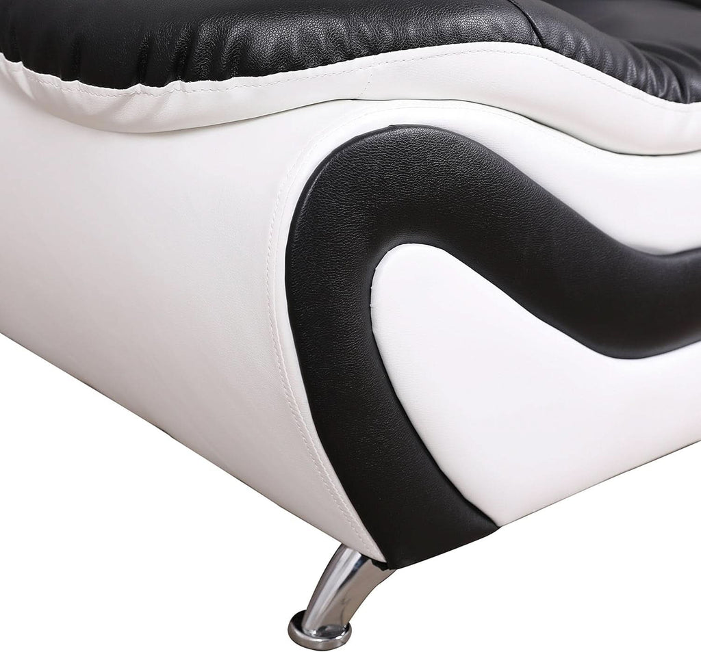 3 Piece Aldo Modern Faux Leather Sofa Set Black And White With Sofa Loveseat And Chair