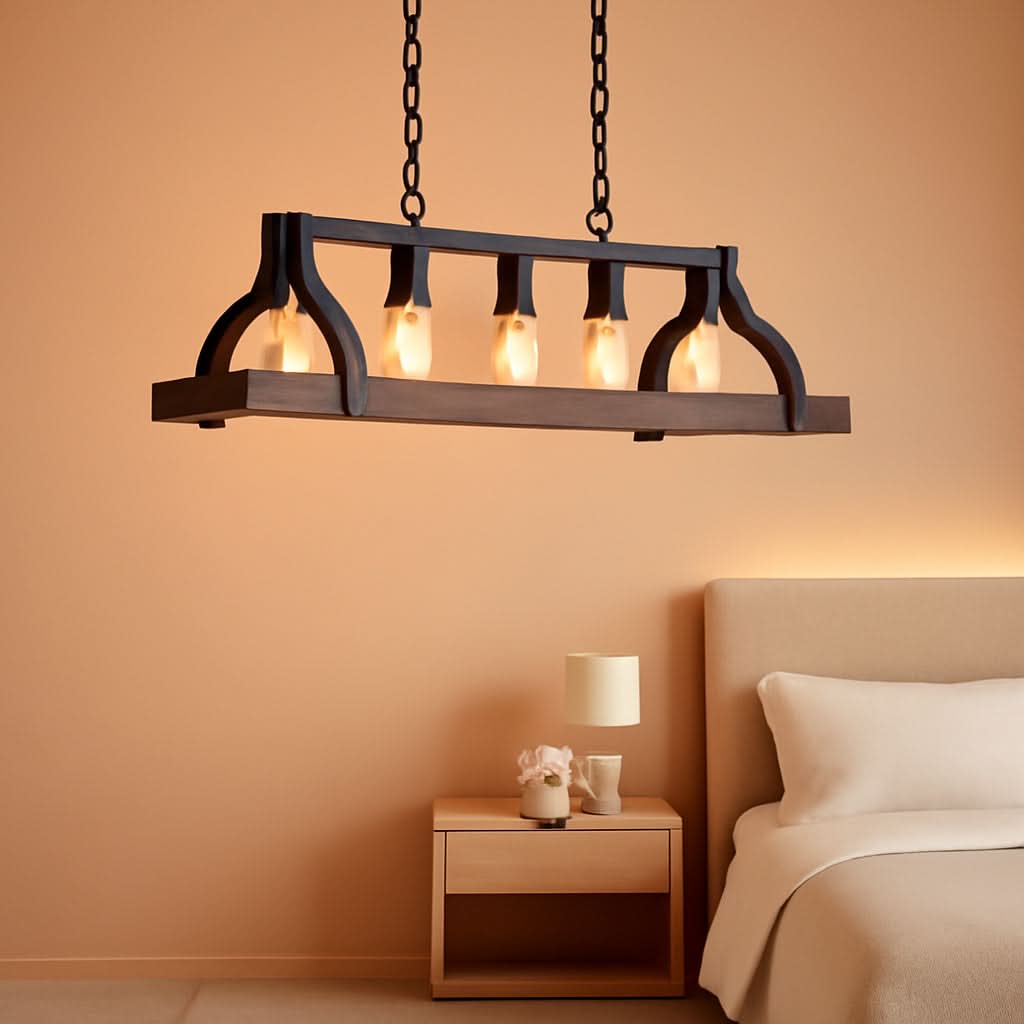 Rustic 5 Light Linear Chandelier Kitchen Island Black