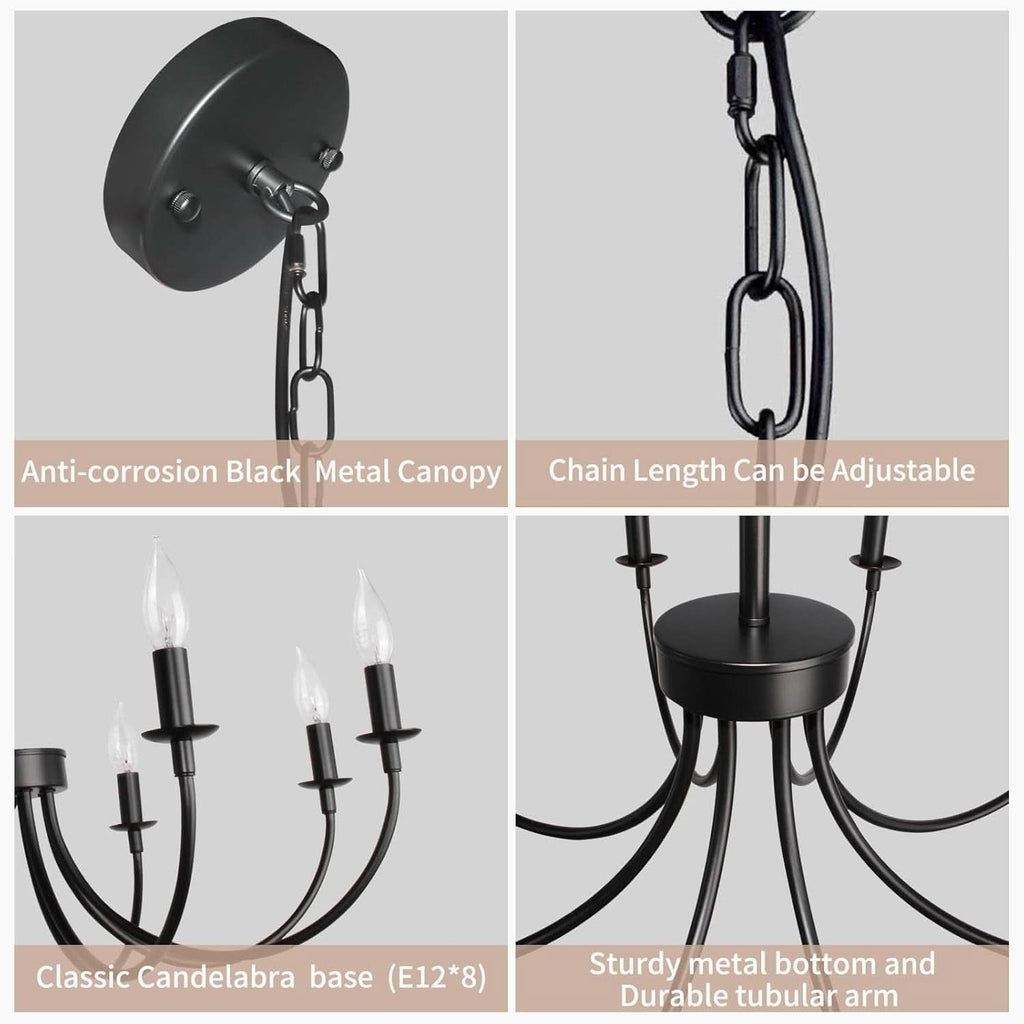 8 Light Matte Black Farmhouse Chandelier For Dining Room