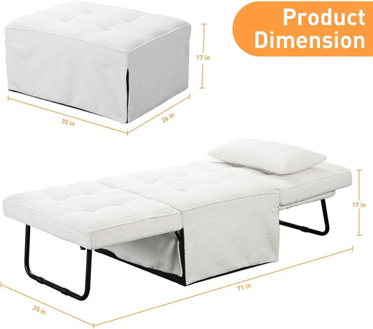 Beige Convertible Sofa Bed With Adjustable Backrest