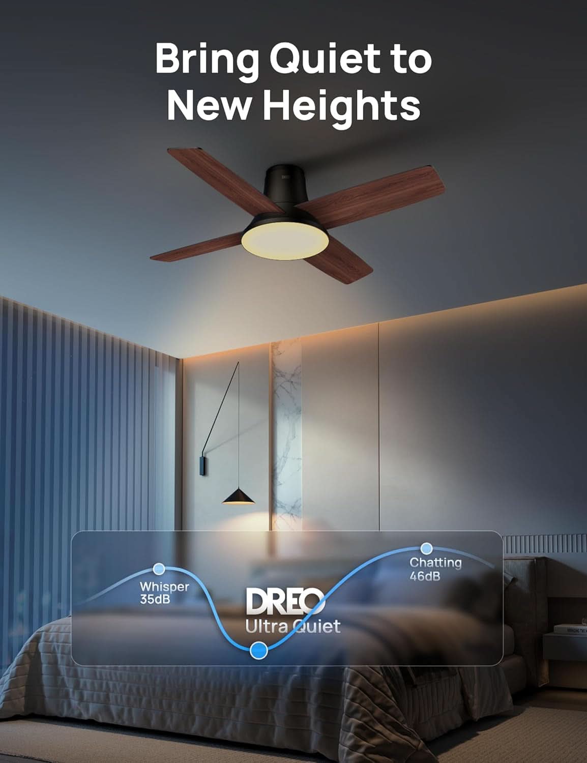 Ceiling Fan With Lights 44 Inch Black Quiet DC Motor