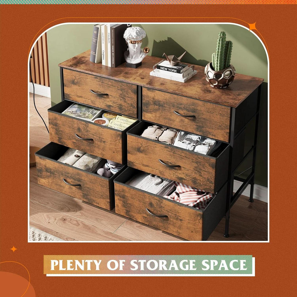 Rustic Brown 6 Drawer Dresser TV Stand For Bedroom