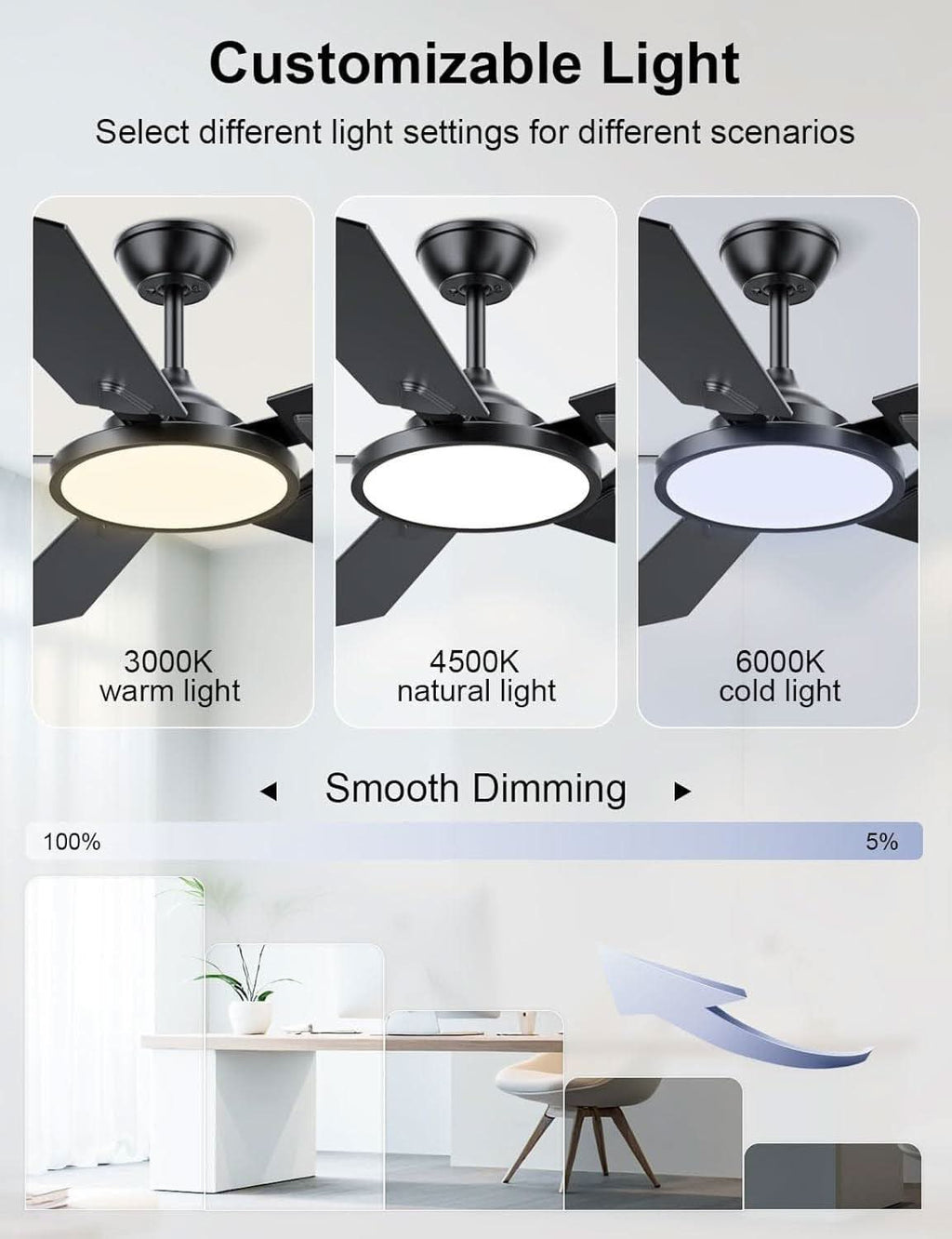 52 Inch Smart Ceiling Fan With Light App Control Remote