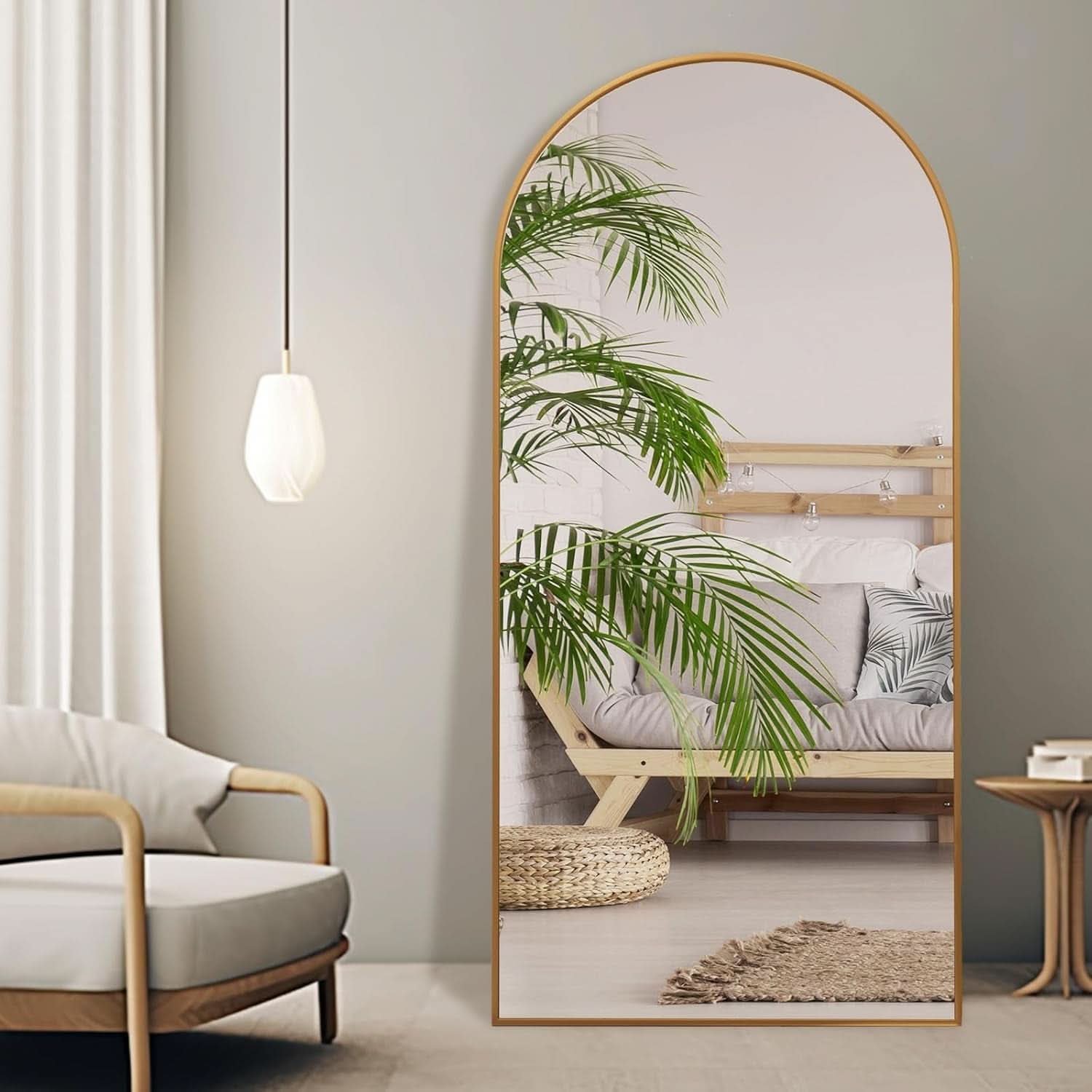 Arched Full Length Mirror 71x32 Inches Gold Aluminum Floor