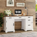 55 Inch Farmhouse Executive Desk With File Cabinet And Power Outlets