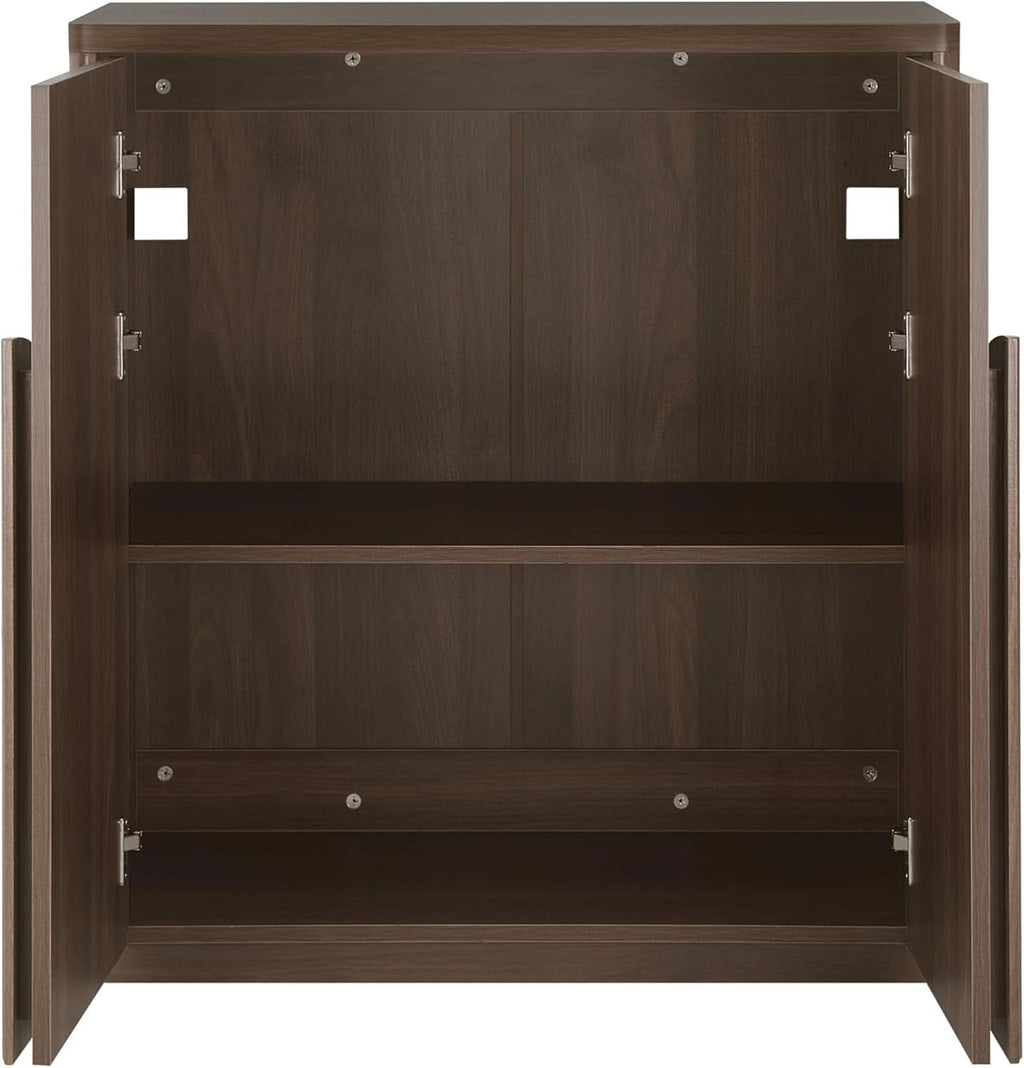 Walnut Sideboard Buffet Cabinet With Generous Storage And Wave Pattern Doors