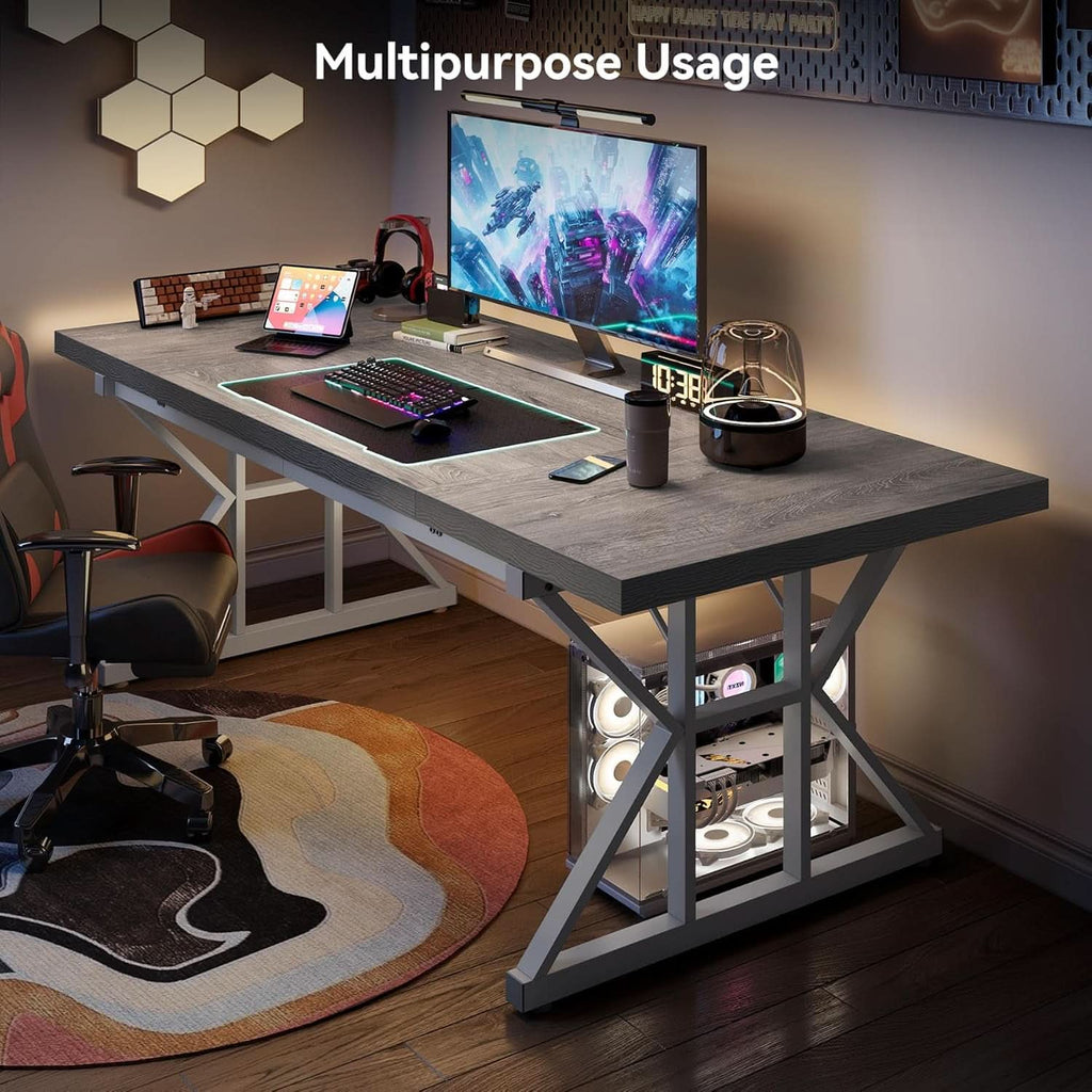 70.8 Inch Modern Executive Desk Grey White Home Office