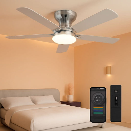 46 Inch Smart Flush Mount Ceiling Fan With Dimmable Lights