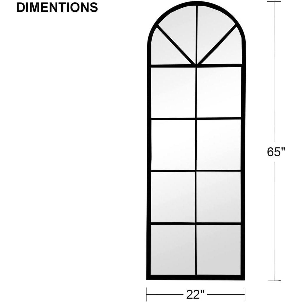 65 By 22 Inch Arched Window Pane Floor Wall Mount Mirror
