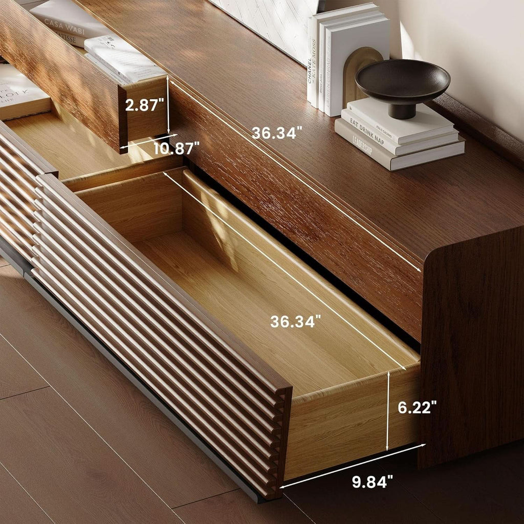 Walnut 78 Inch Mid Century Modern TV Stand With LED Storage