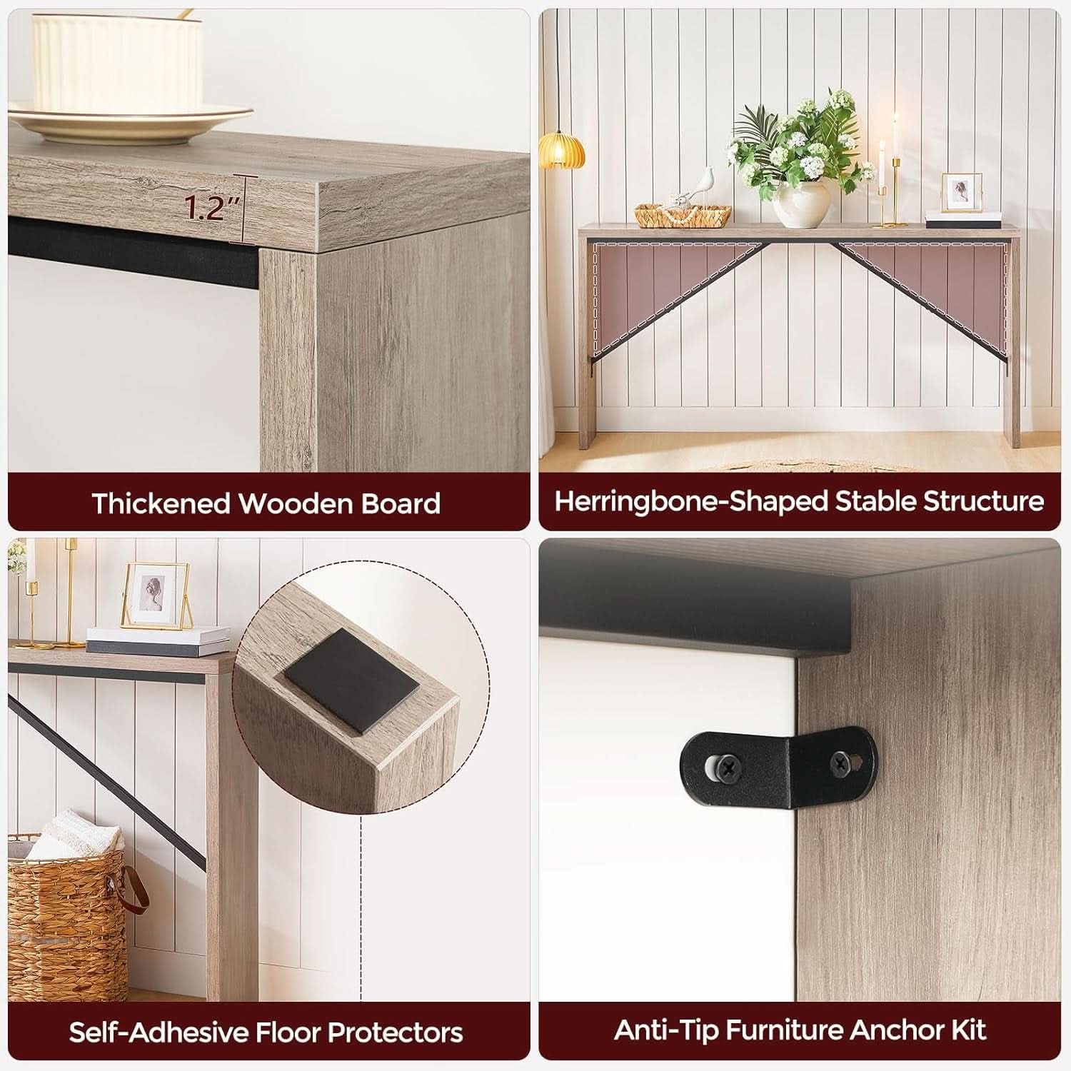62.2 Inch Greige Industrial Console Table For Entryway