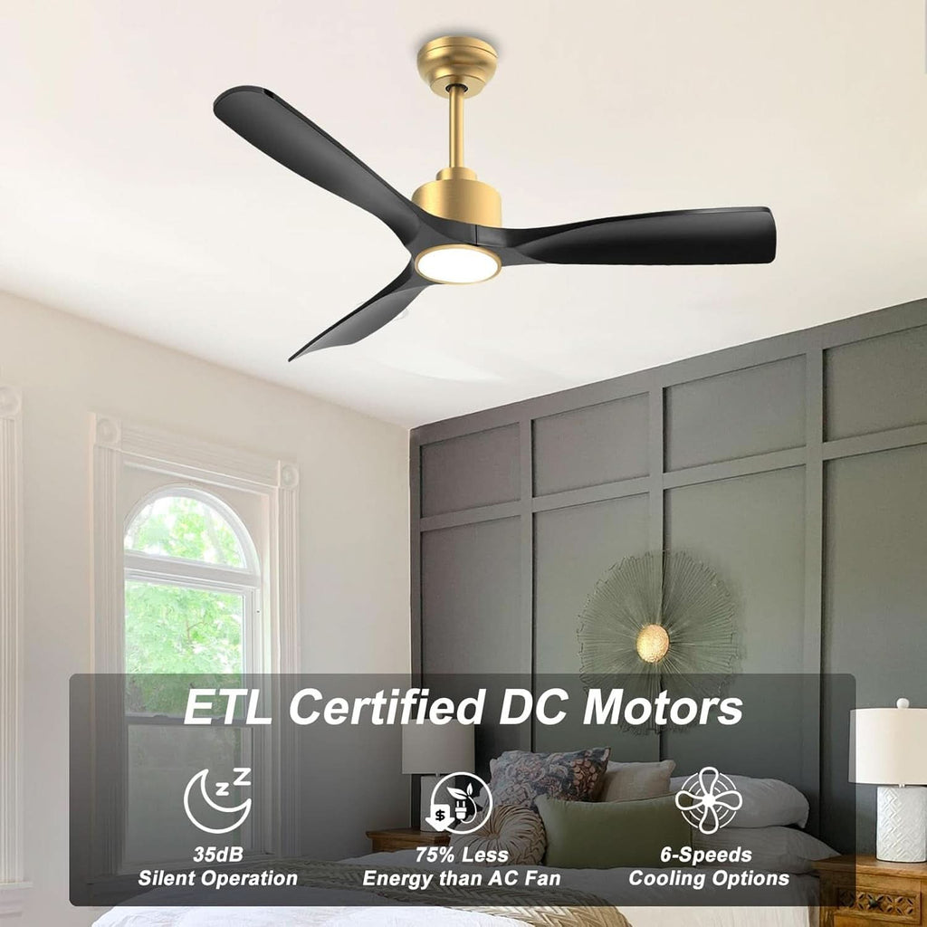 52 Inch Black Gold DC Motor Ceiling Fan With Lights And Remote