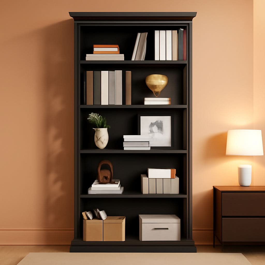 71 Inch 6 Tier Industrial Bookcase Floor Standing All Black