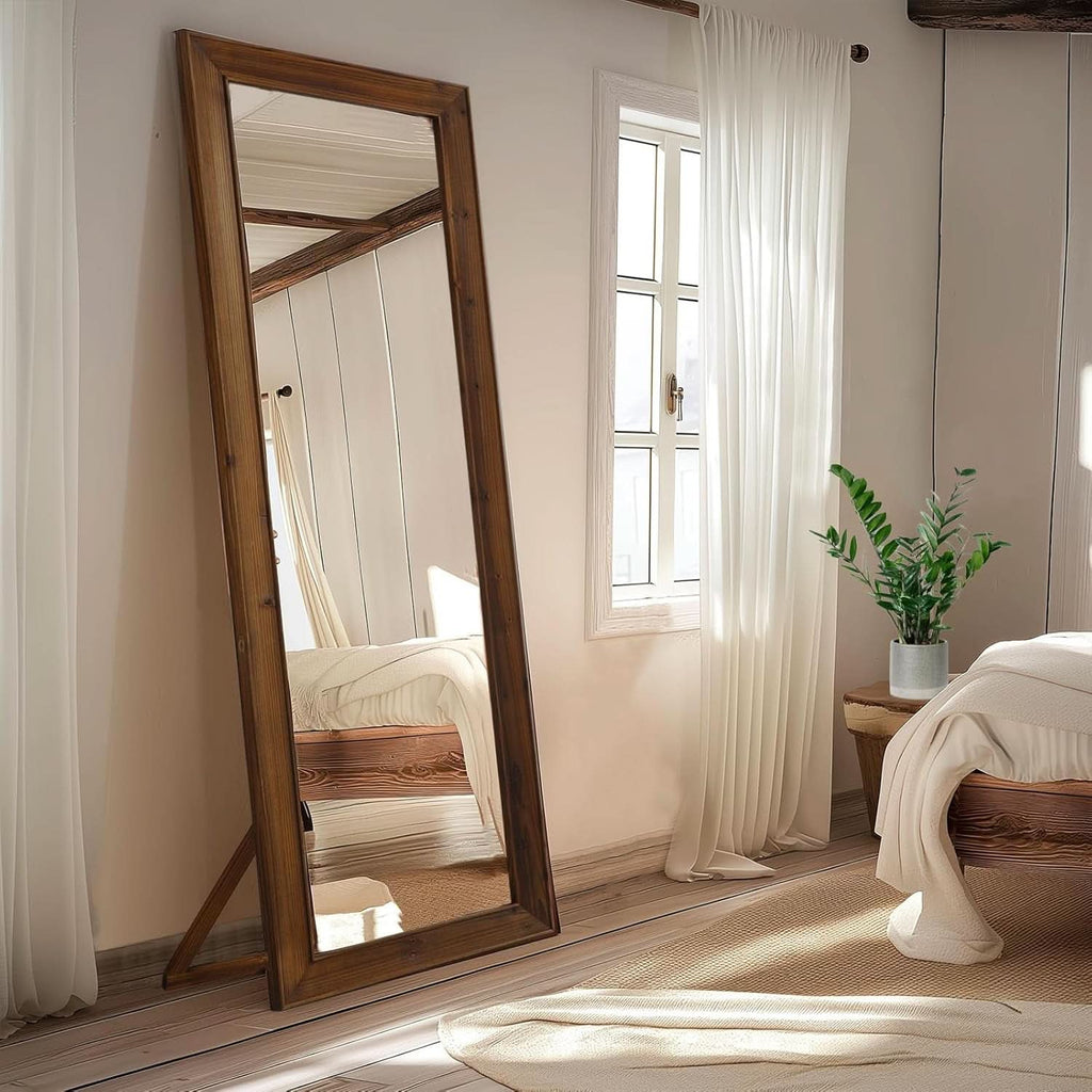 Rustic Farmhouse Full Length Mirror 64x21 Inch Wood Frame