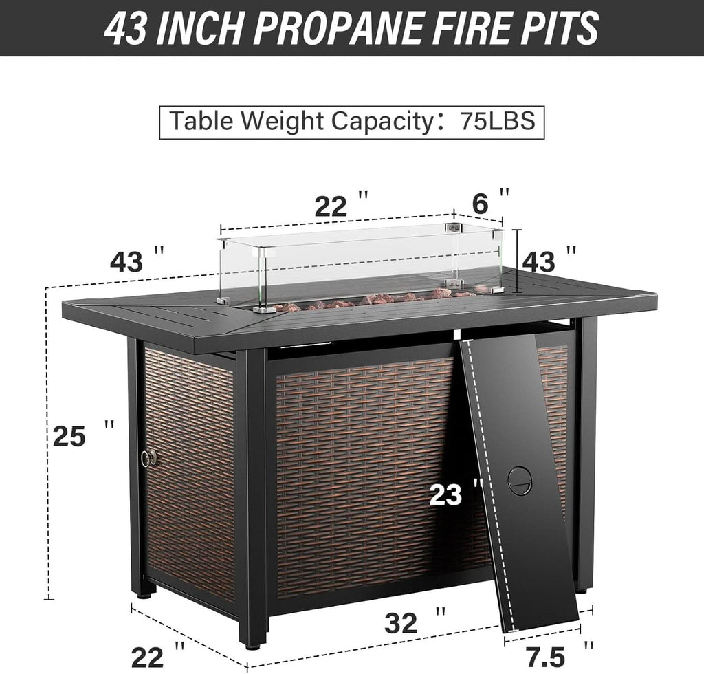 Patio Furniture Set With 50000 BTU Fire Pit Table Red Cushions