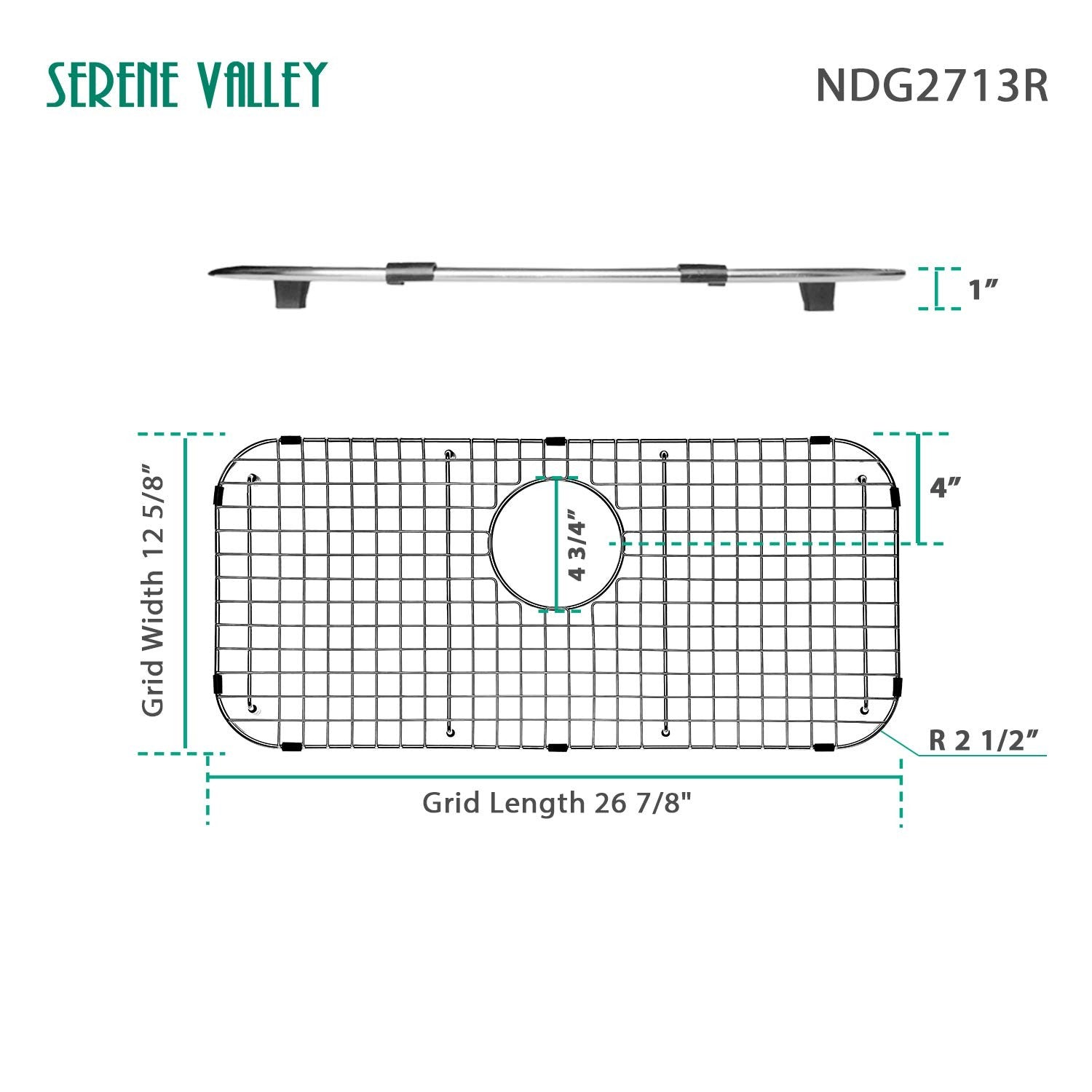 Serene Valley Sink Bottom Grid 26-7/8 X 12-5/8 Rear Drain Corner Radius 2-1/2