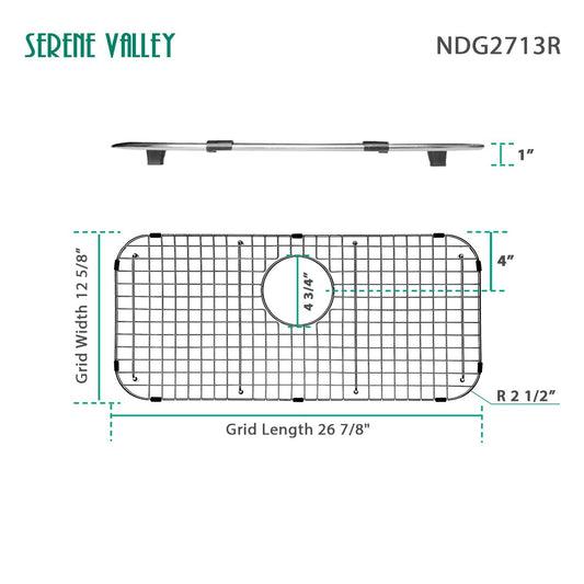Serene Valley Sink Bottom Grid 26-7/8 X 12-5/8 Rear Drain Corner Radius 2-1/2