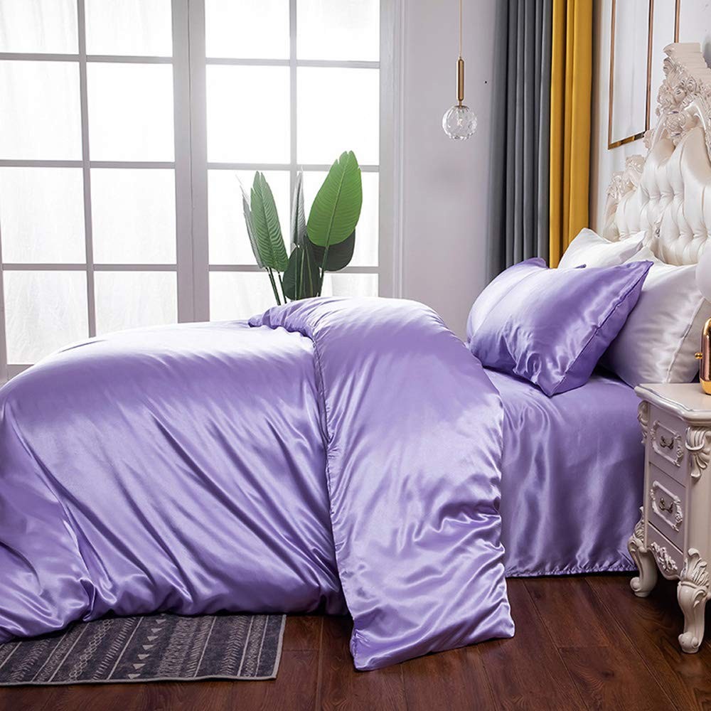 Erosebridal Violet Comforter Cover King Silk Like Satin Duvet Cover Set Summer