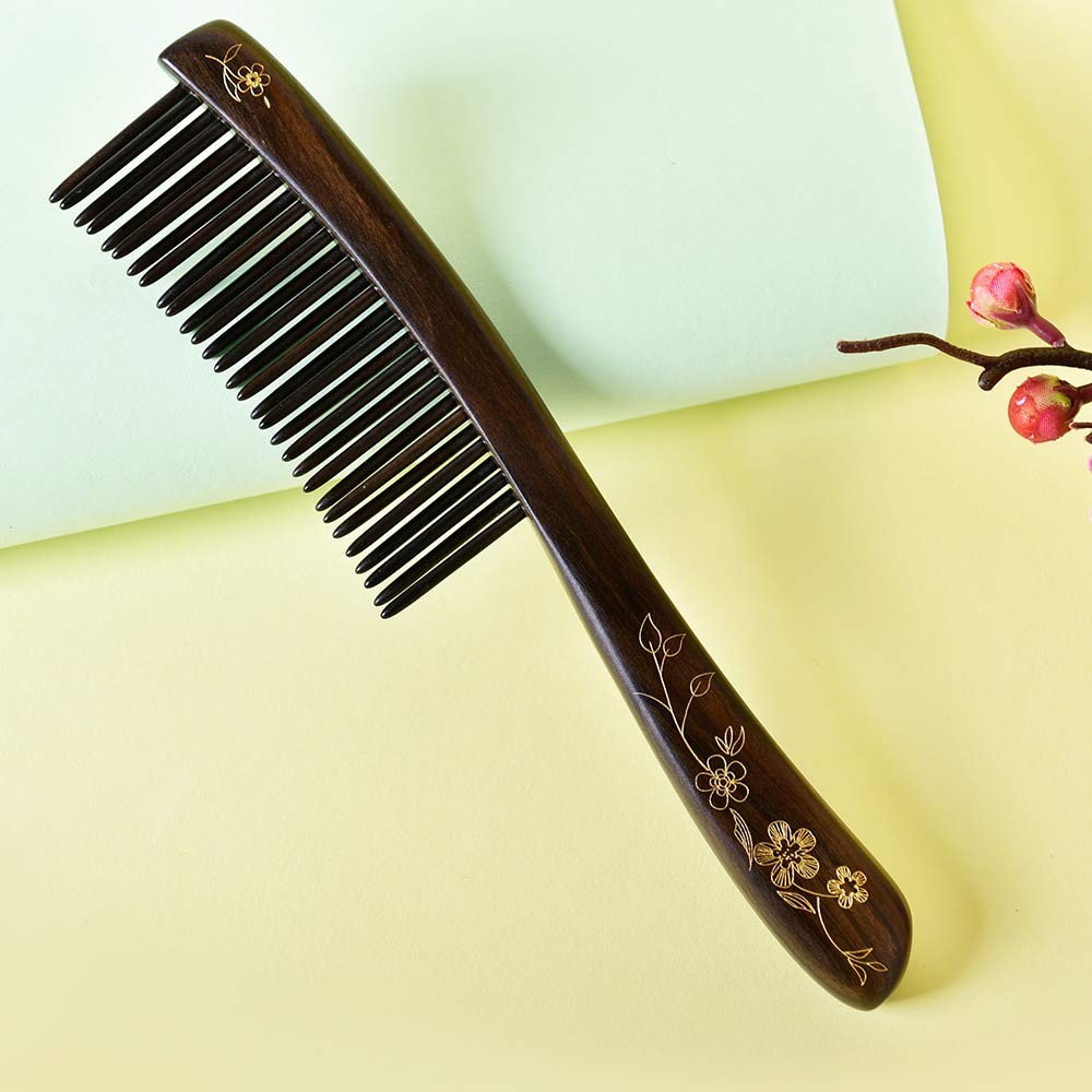 Tan Mujiang Wooden Hair Comb Wide-Tooth Inserted Teeth For Women Curly Hair