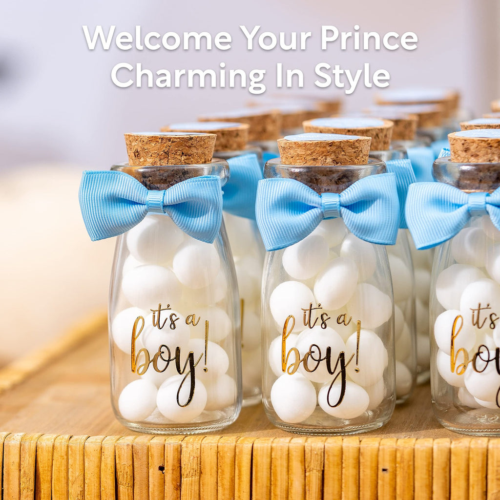 Ethisa Vintage 24 Pack Its A Boy Milk Glass Bottles Ribbons And Stickers -