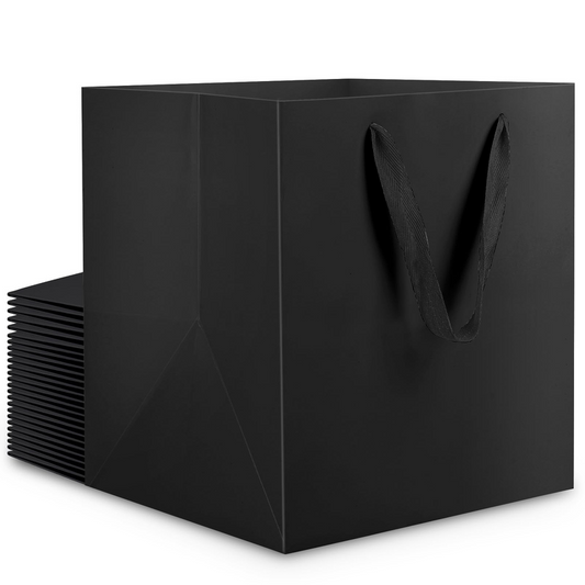 Eusoar Black Bags Handles 10X10X10 Inches Pack Of 20 Paper Gift Bag Handles