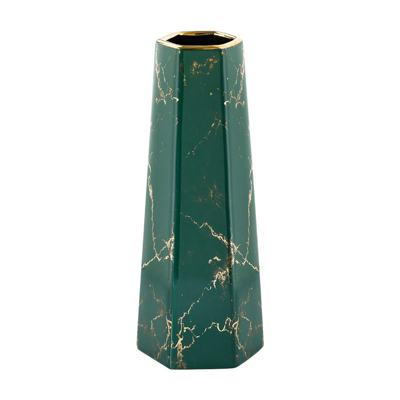 Hchlqlz 12Inch Green Gold Finish Marble Ceramic Flower Vase Home Decor Vase And