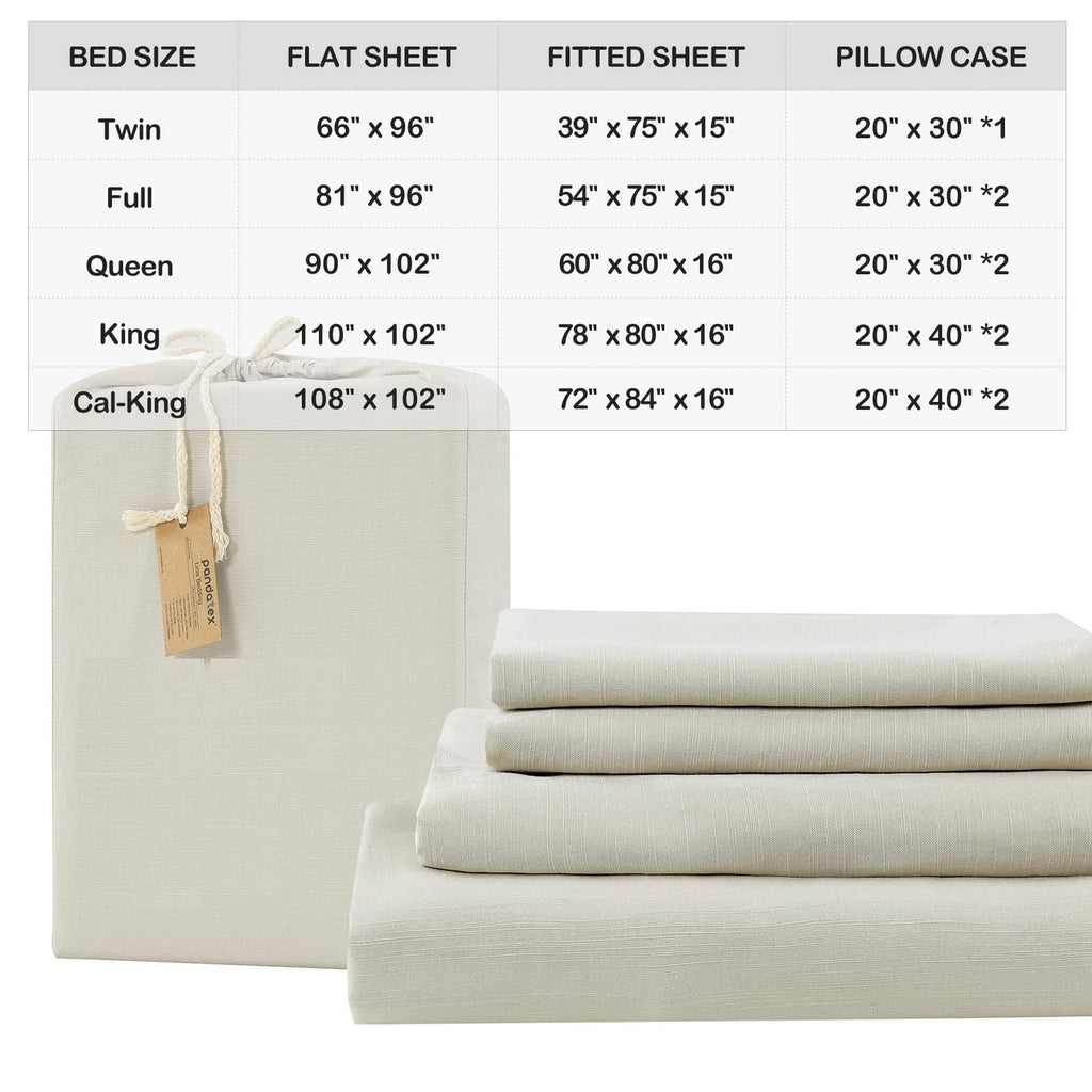 Pandatex Beige Linen-Textured Bed Sheets Set Bamboo Rayon Cotton Linen Blend