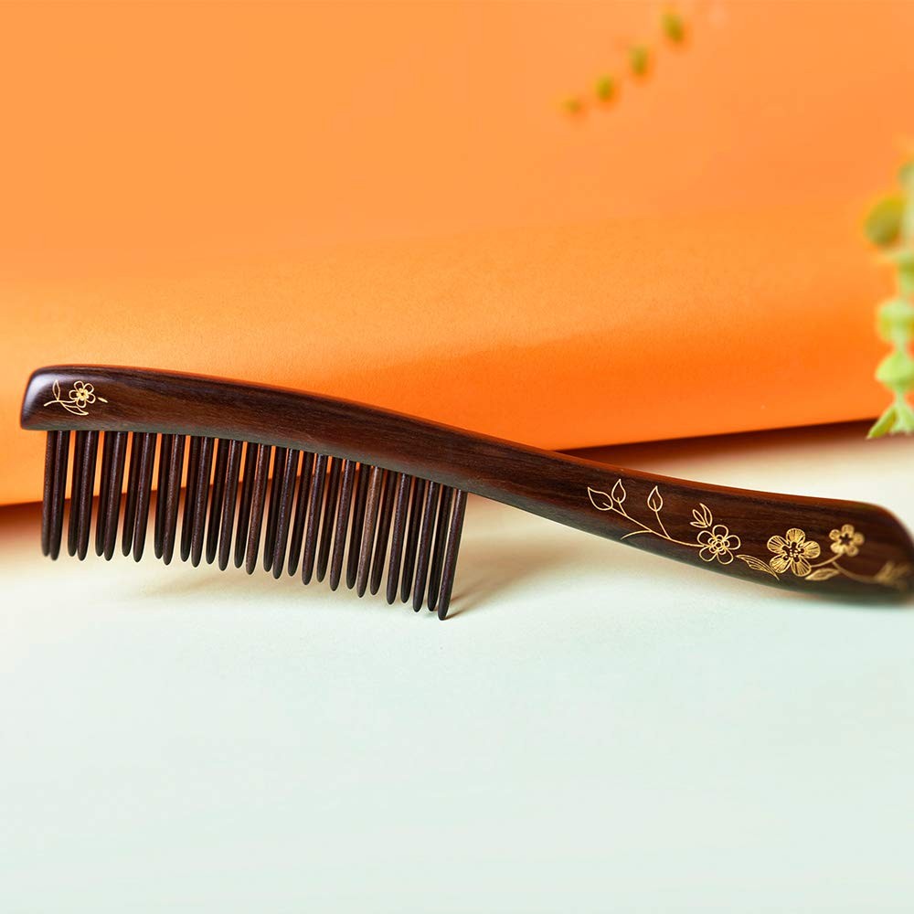 Tan Mujiang Wooden Hair Comb Wide-Tooth Inserted Teeth For Women Curly Hair