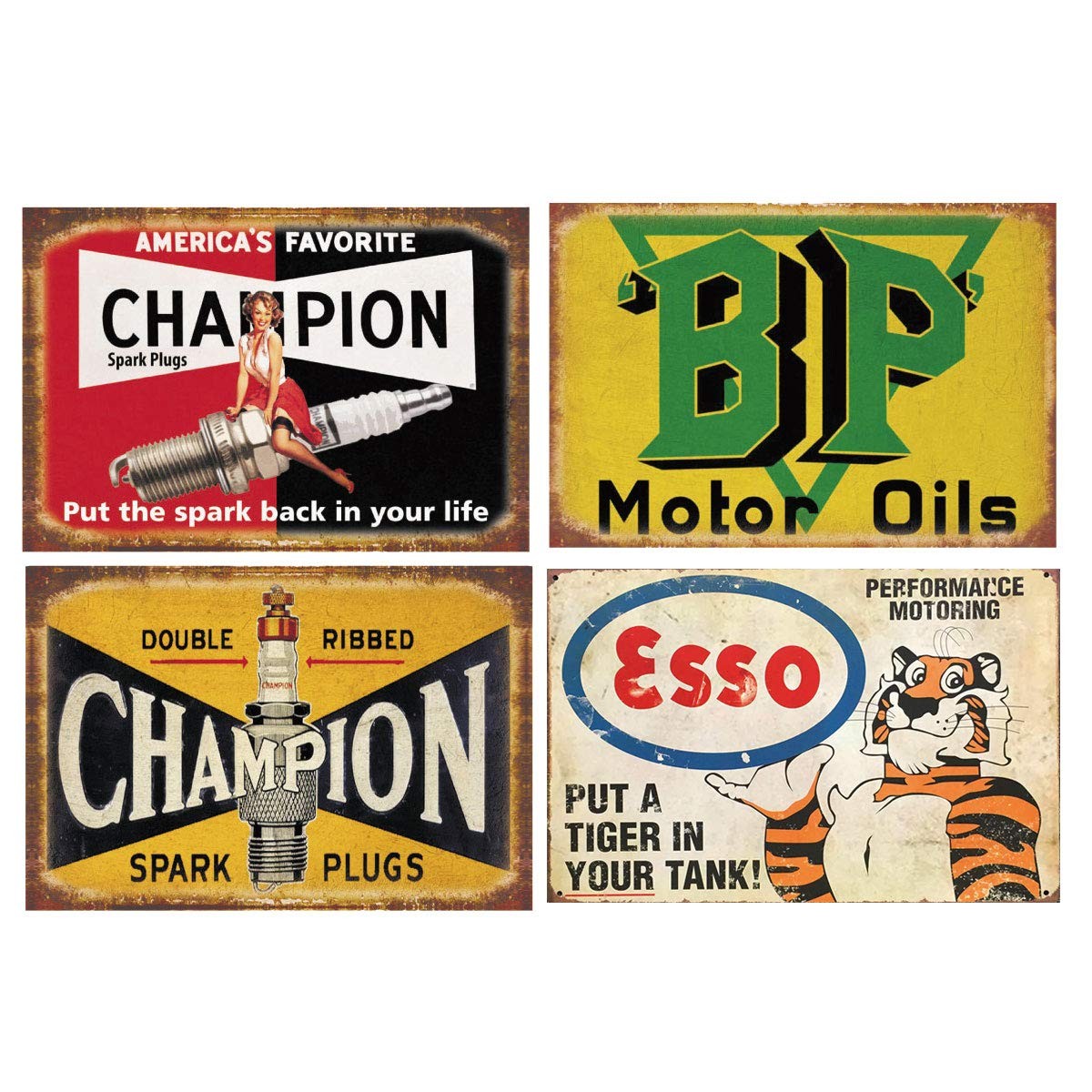 Panguru 35 Pieces Reproduced Vintage Tin Signs Gas Oil Retro Advert Antique