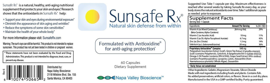 Sunsafe Rx Anti Aging Supplement Natural Skin Protection Pills Antioxidants For
