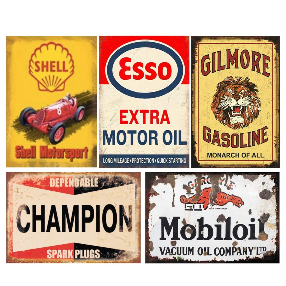 Panguru 35 Pieces Reproduced Vintage Tin Signs Gas Oil Retro Advert Antique