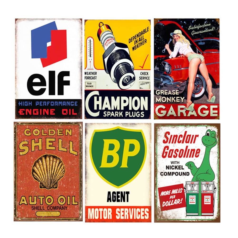 Panguru 35 Pieces Reproduced Vintage Tin Signs Gas Oil Retro Advert Antique
