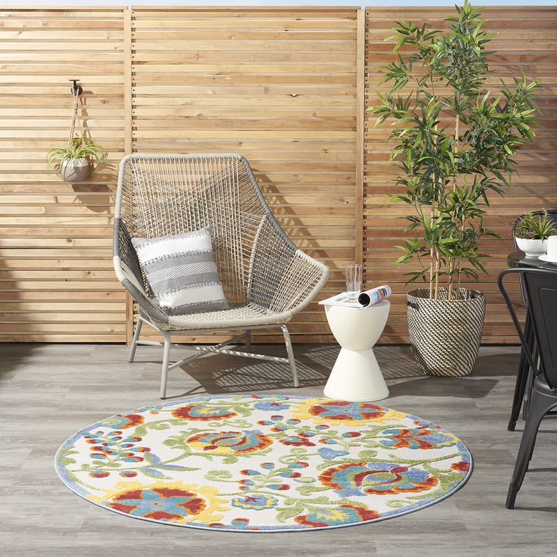 Nourison Home Aloha Ivory Multicolor 53 X Round Area Rug - Easy Clean Non
