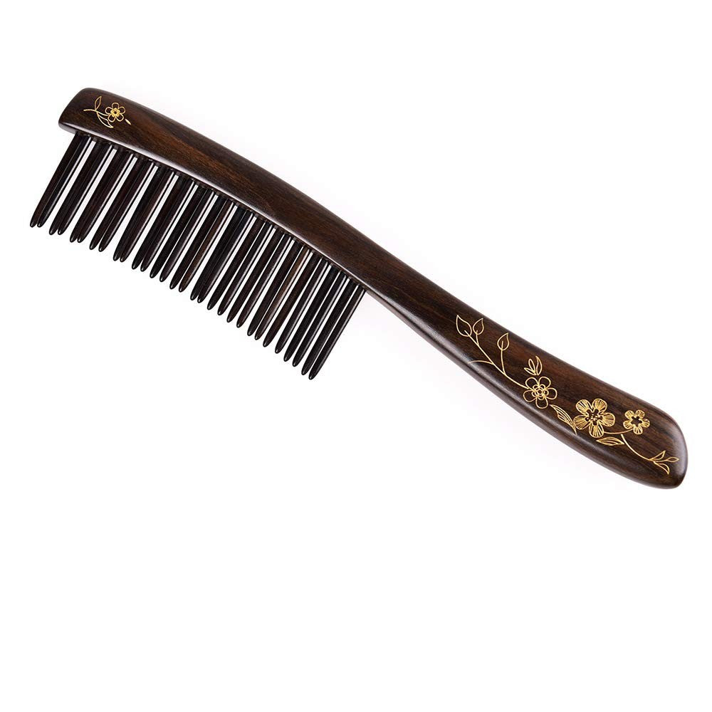 Tan Mujiang Wooden Hair Comb Wide-Tooth Inserted Teeth For Women Curly Hair