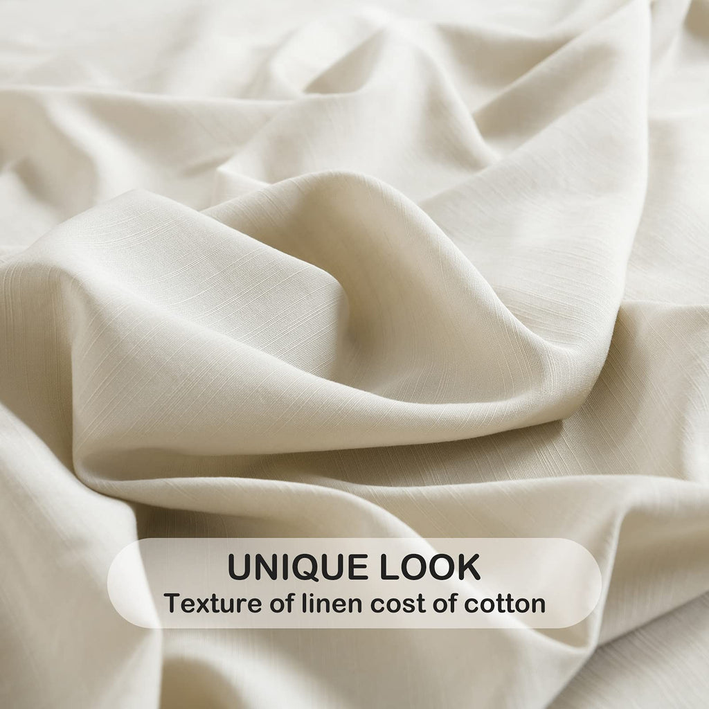 Pandatex Beige Linen-Textured Bed Sheets Set Bamboo Rayon Cotton Linen Blend