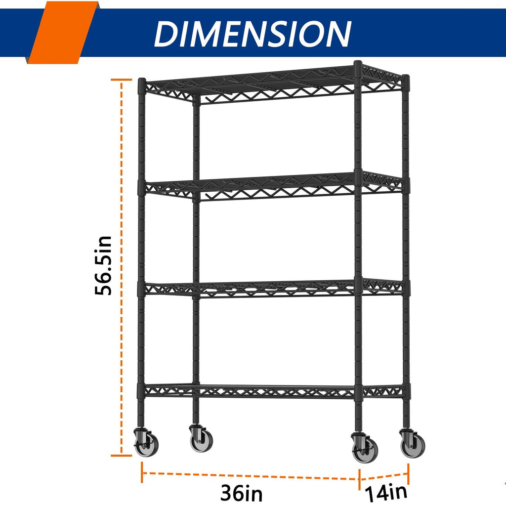 Soywey 4-Shelf Adjustable Heavy Duty Storage Shelving Unit On 4 Wheel Casters