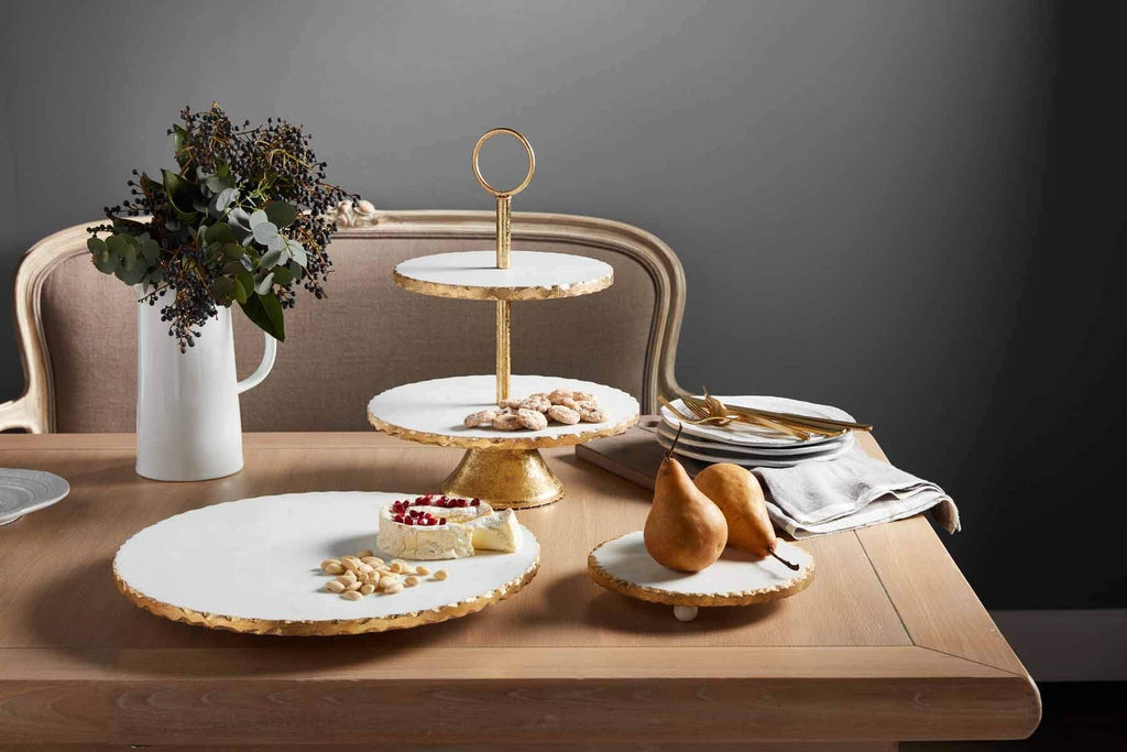 Mud Pie 42600586 Tiered Marble Server White Gold 16 X 12 Dia
