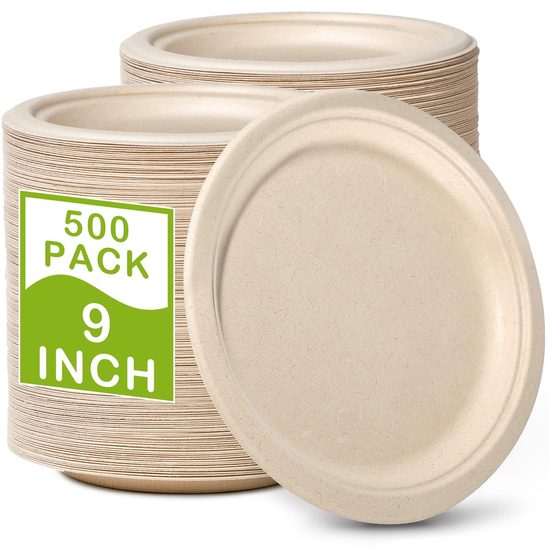 Greenesage 500 Pack Paper Plates 9 Inch Bulk 100 Compostable Disposable Plates