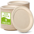 Greenesage 500 Pack Paper Plates 9 Inch Bulk 100 Compostable Disposable Plates