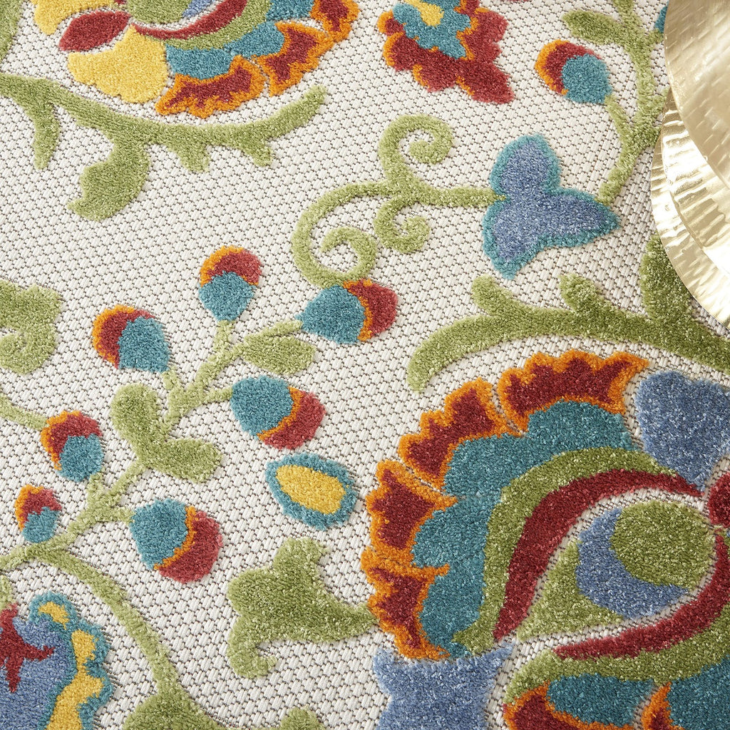 Nourison Home Aloha Ivory Multicolor 53 X Round Area Rug - Easy Clean Non