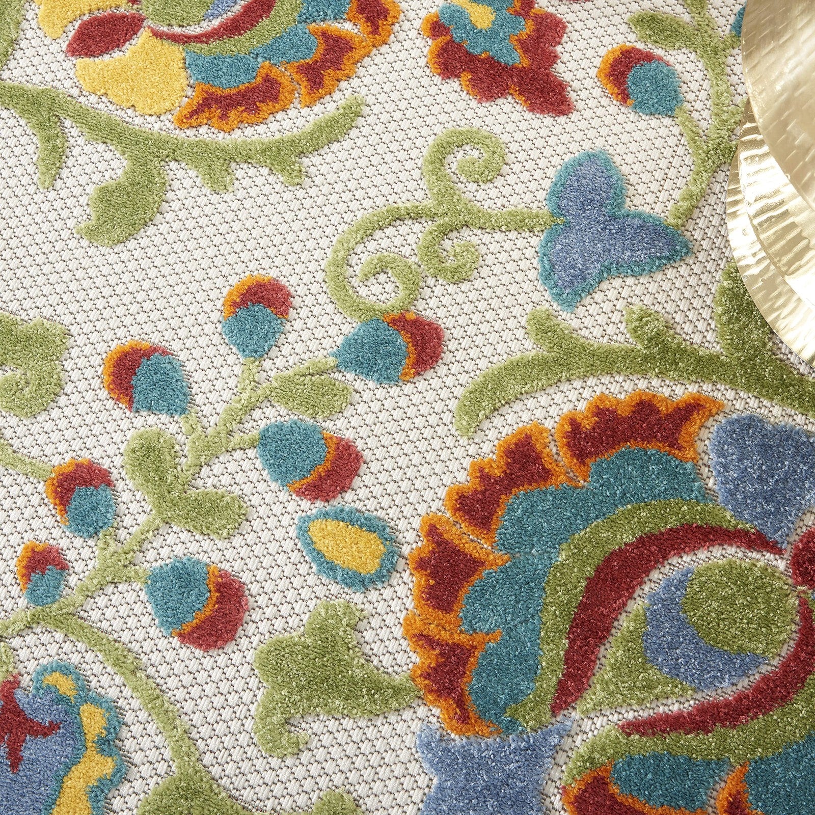 Nourison Home Aloha Ivory Multicolor 53 X Round Area Rug - Easy Clean Non